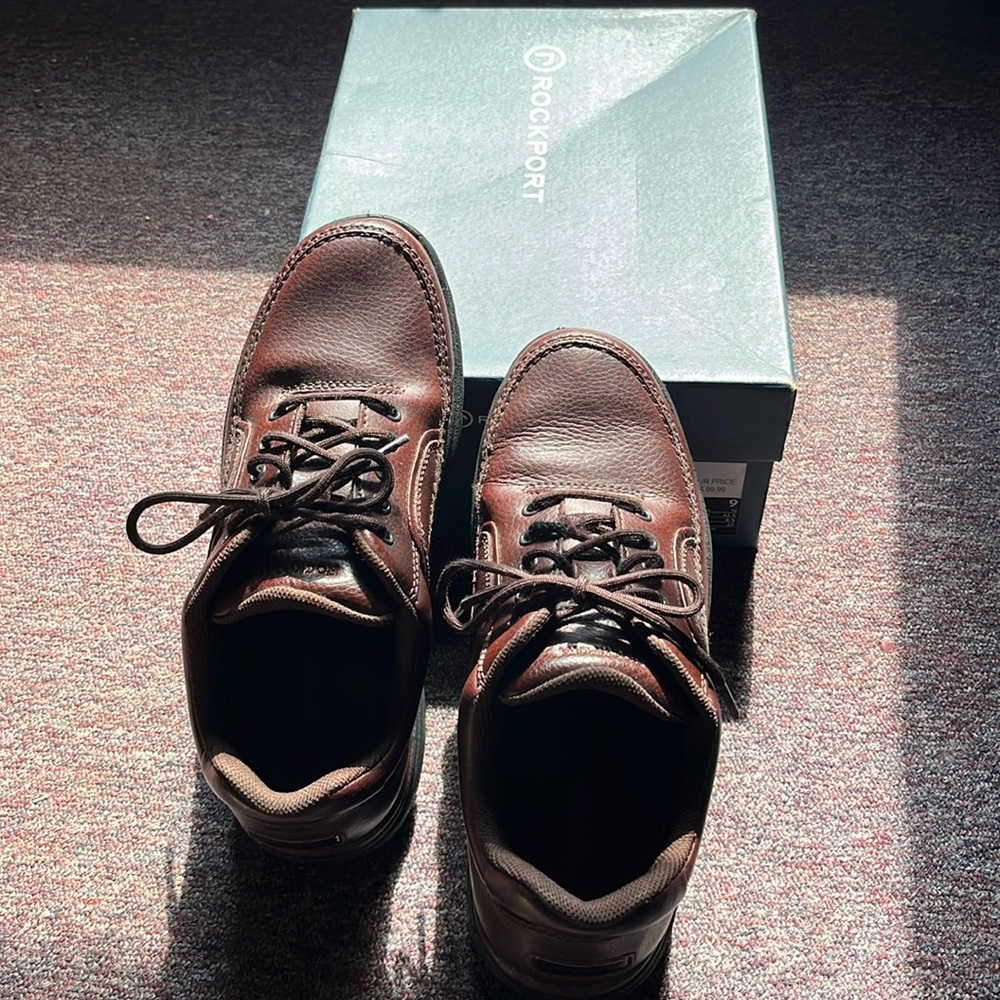 Rockport Shoes Eureka Walking Mens 9M Brown Leather Lace Up Casual